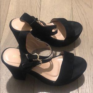 Suede black block heel
